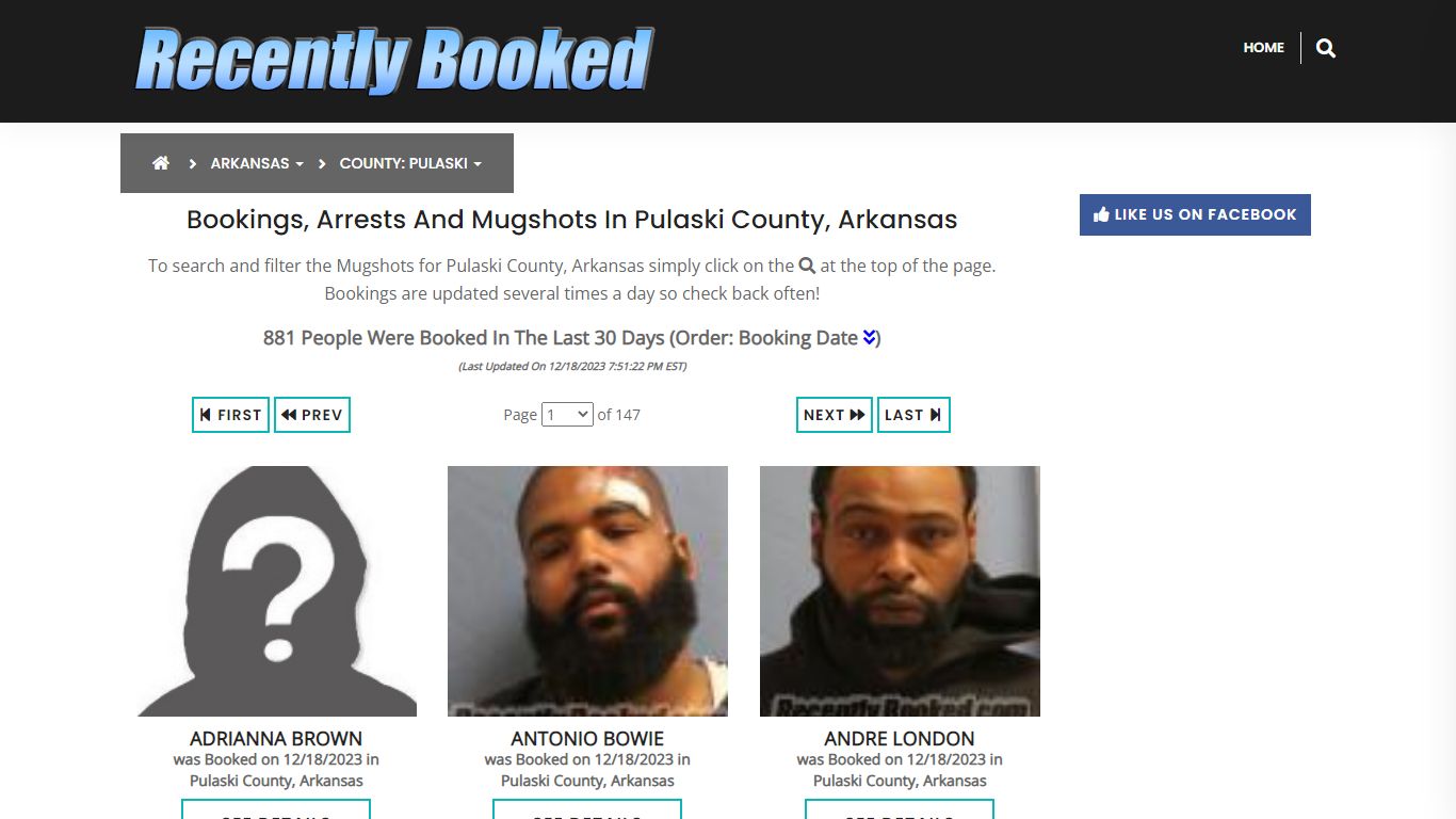 Bookings, Arrests and Mugshots in Pulaski County, Arkansas