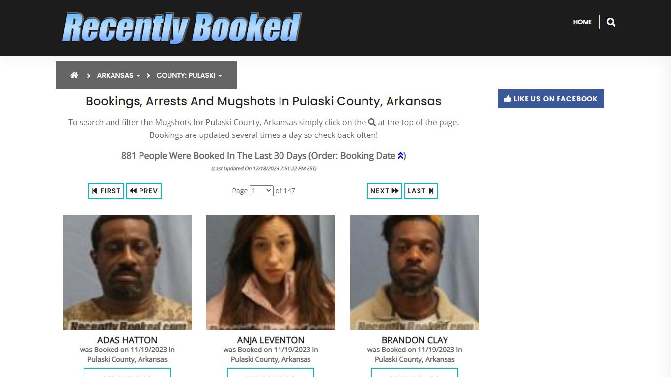 Bookings, Arrests and Mugshots in Pulaski County, Arkansas